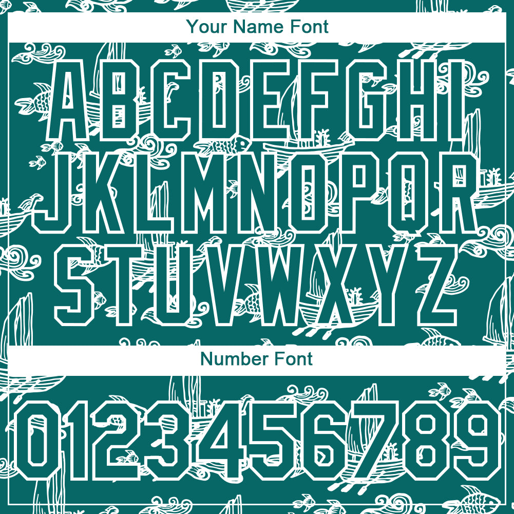 Custom Teal White 3D Pattern Design Boats And Fish Authentic Baseball Jersey