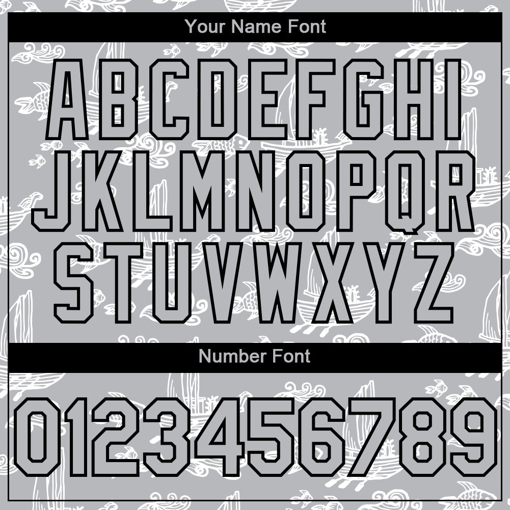 Custom Gray Black 3D Pattern Design Boats And Fish Authentic Baseball Jersey