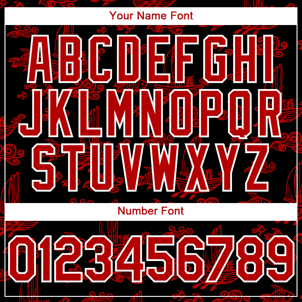 Custom Black Red-White 3D Pattern Design Boats And Fish Authentic Baseball Jersey