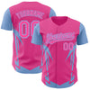 Custom Pink Light Blue 3D Pattern Design Side Sharp Edges Authentic Baseball Jersey