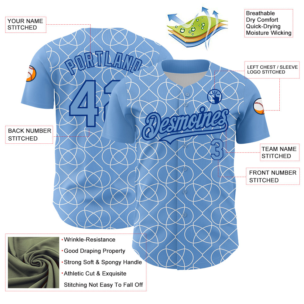 Custom Light Blue Black-White 3D Pattern Design Arabesque Shape Authentic Baseball Jersey