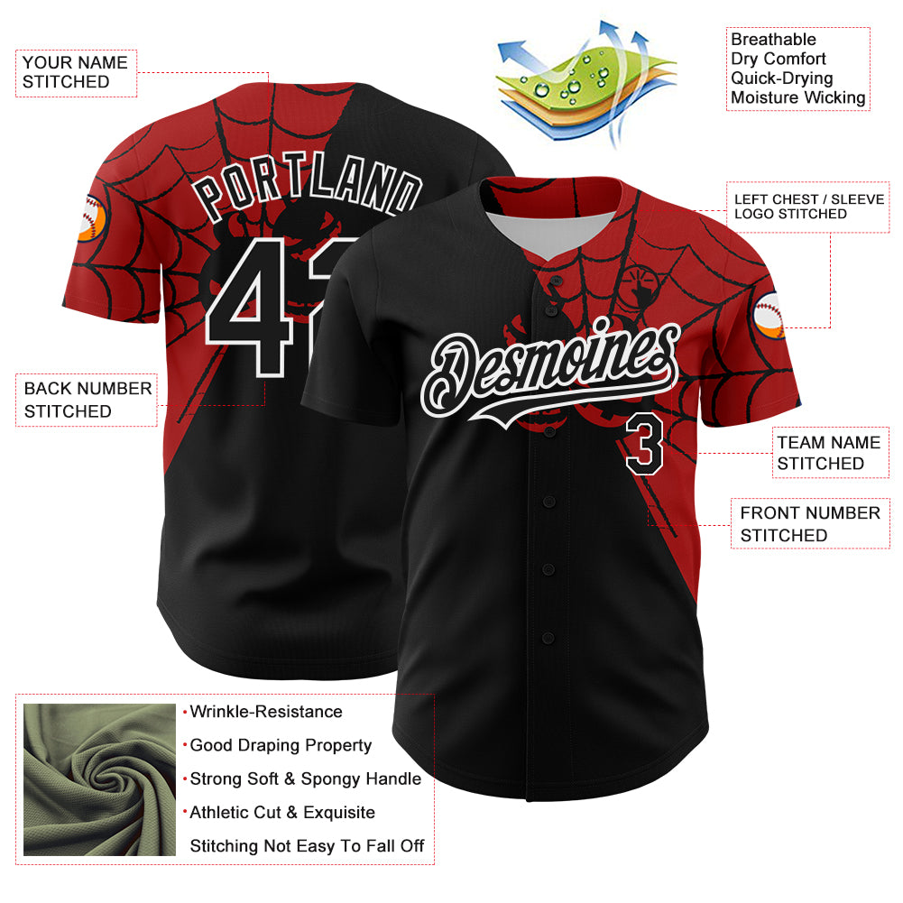 Custom Black Red-White 3D Pattern Design Spider Web Authentic Baseball Jersey