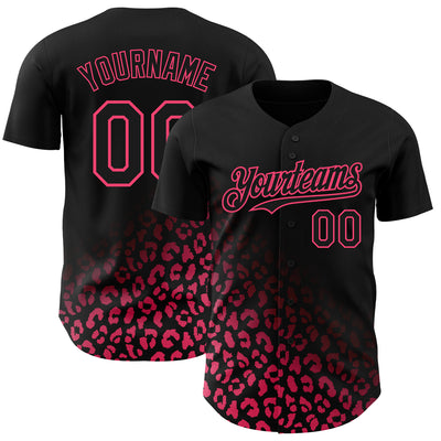 Custom Black Neon Pink 3D Pattern Design Leopard Print Fade Fashion Authentic Baseball Jersey