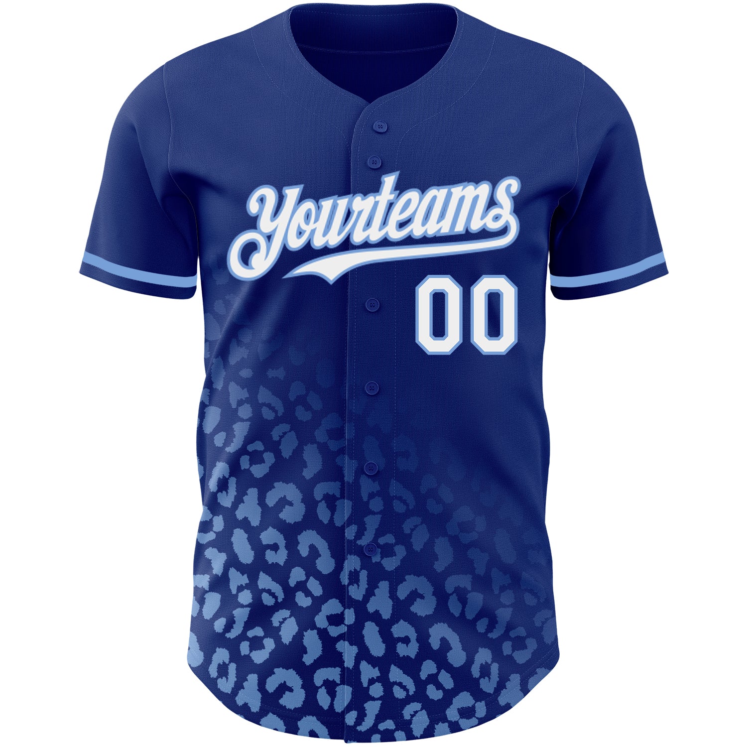 Custom Royal White-Light Blue 3D Pattern Design Leopard Print Fade Fashion Authentic Baseball Jersey