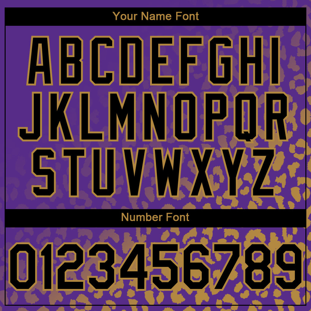 Custom Purple Black-Old Gold 3D Pattern Design Leopard Print Fade Fashion Authentic Baseball Jersey