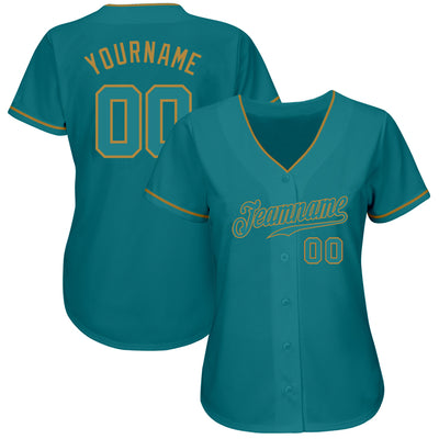 Custom Teal Teal-Old Gold Authentic Baseball Jersey
