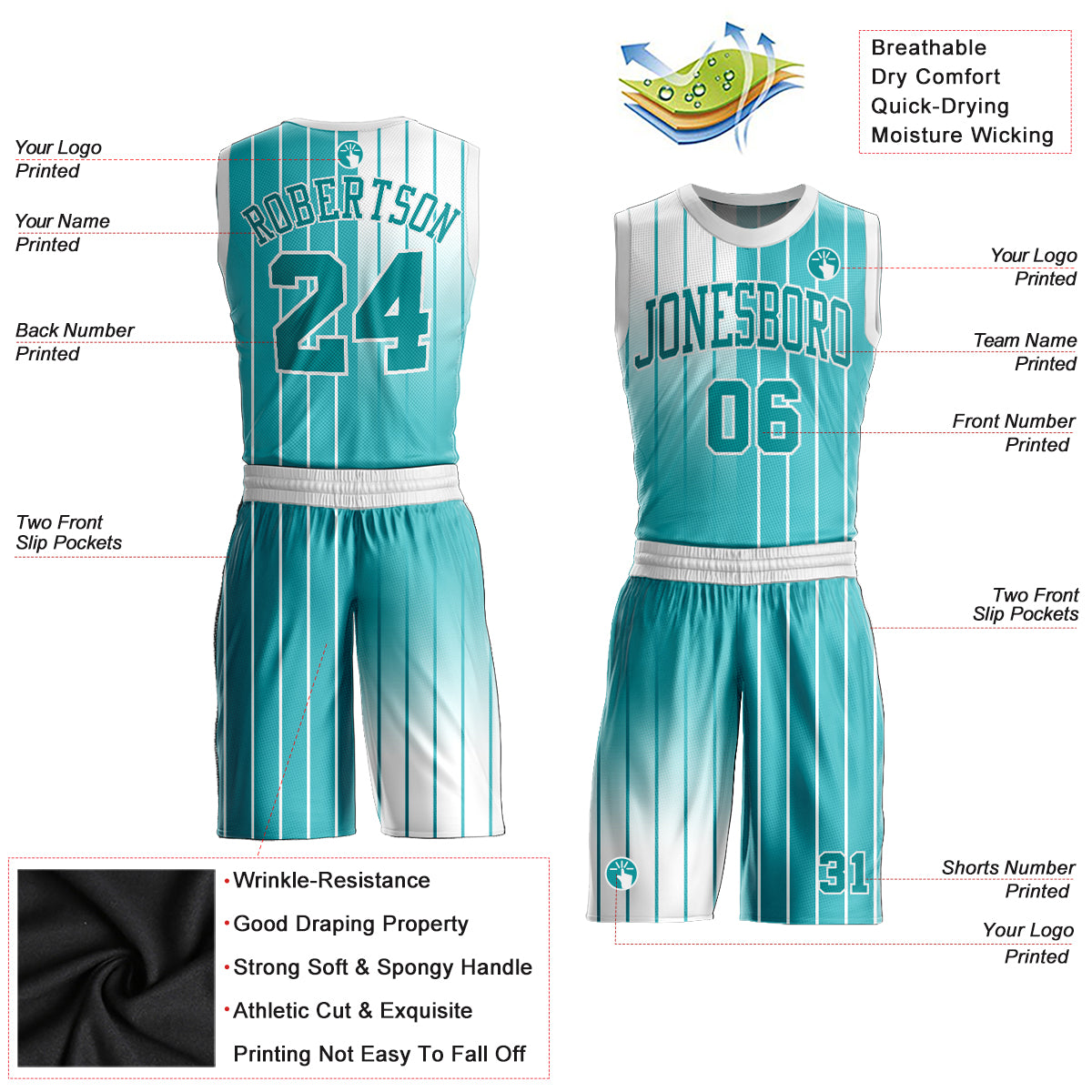 FIITG Custom Basketball Suit Jersey Aqua Aqua-White Round Neck Sublimation