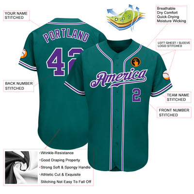 Custom Teal Purple-White Authentic Baseball Jersey
