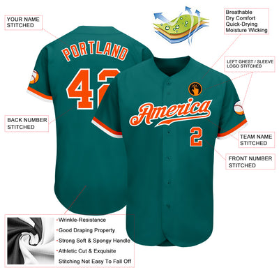 Custom Teal Orange-White Authentic Baseball Jersey