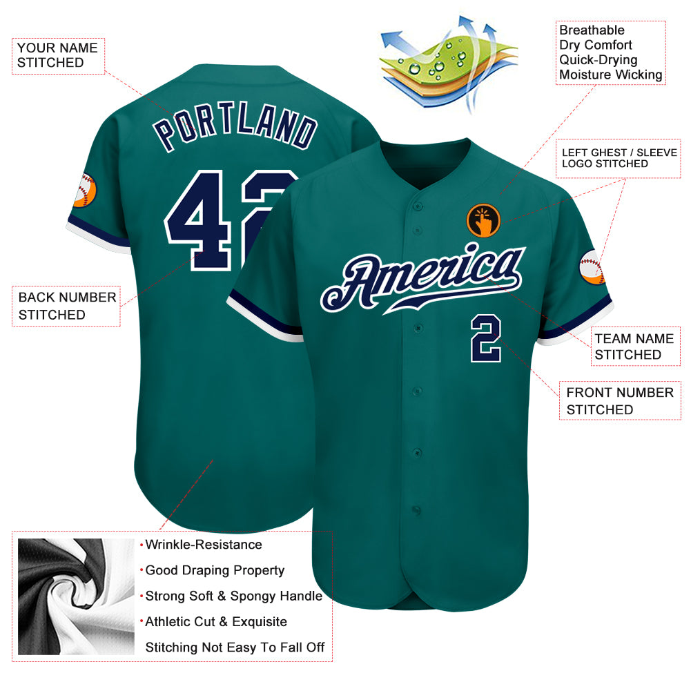 Custom Teal Navy-White Authentic Baseball Jersey