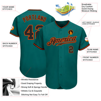 Custom Teal Black-Orange Authentic Baseball Jersey
