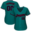 Custom Teal Navy-Red Authentic Baseball Jersey