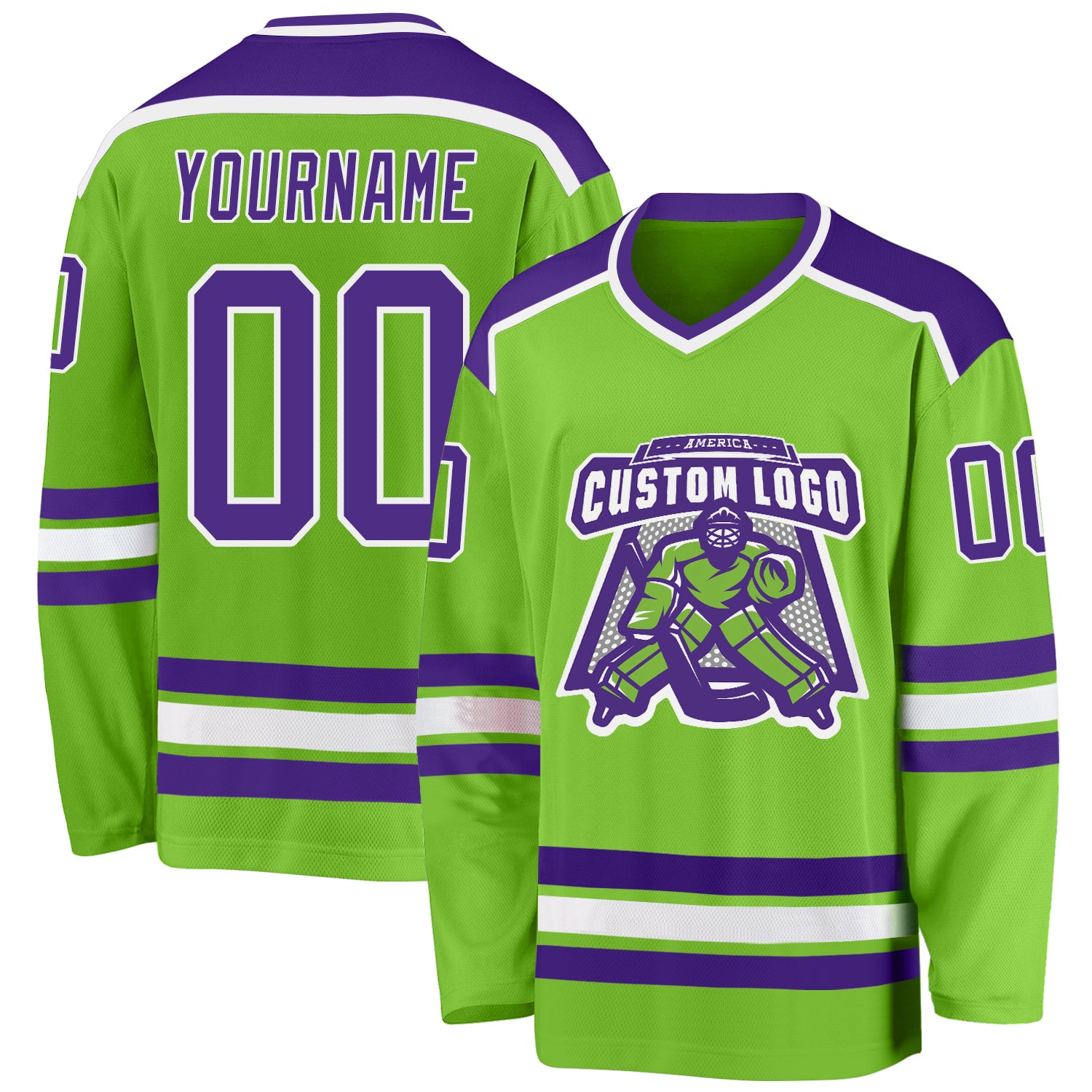 Custom Purple White-Green Hockey Jersey Men's Size:S
