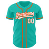 Custom Aqua White-Orange Authentic Baseball Jersey
