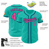 Custom Aqua Pink-Navy Authentic Baseball Jersey