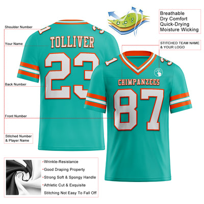 Custom Aqua White-Orange Authentic Football Jersey