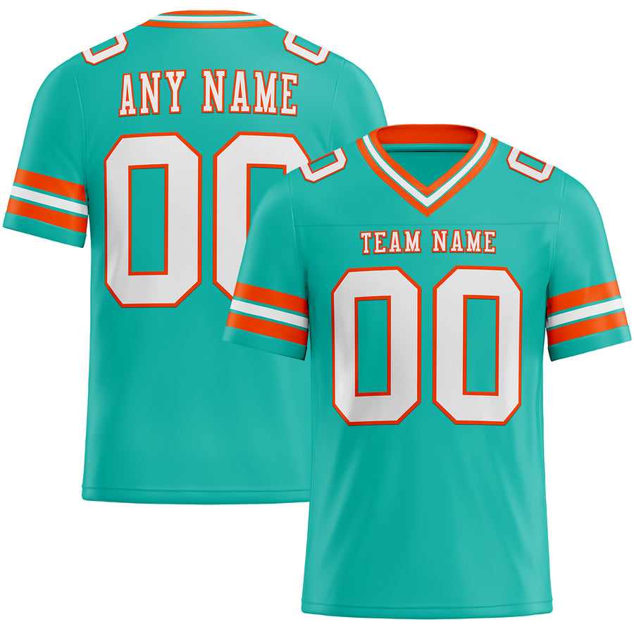 Custom Aqua White-Orange Authentic Football Jersey