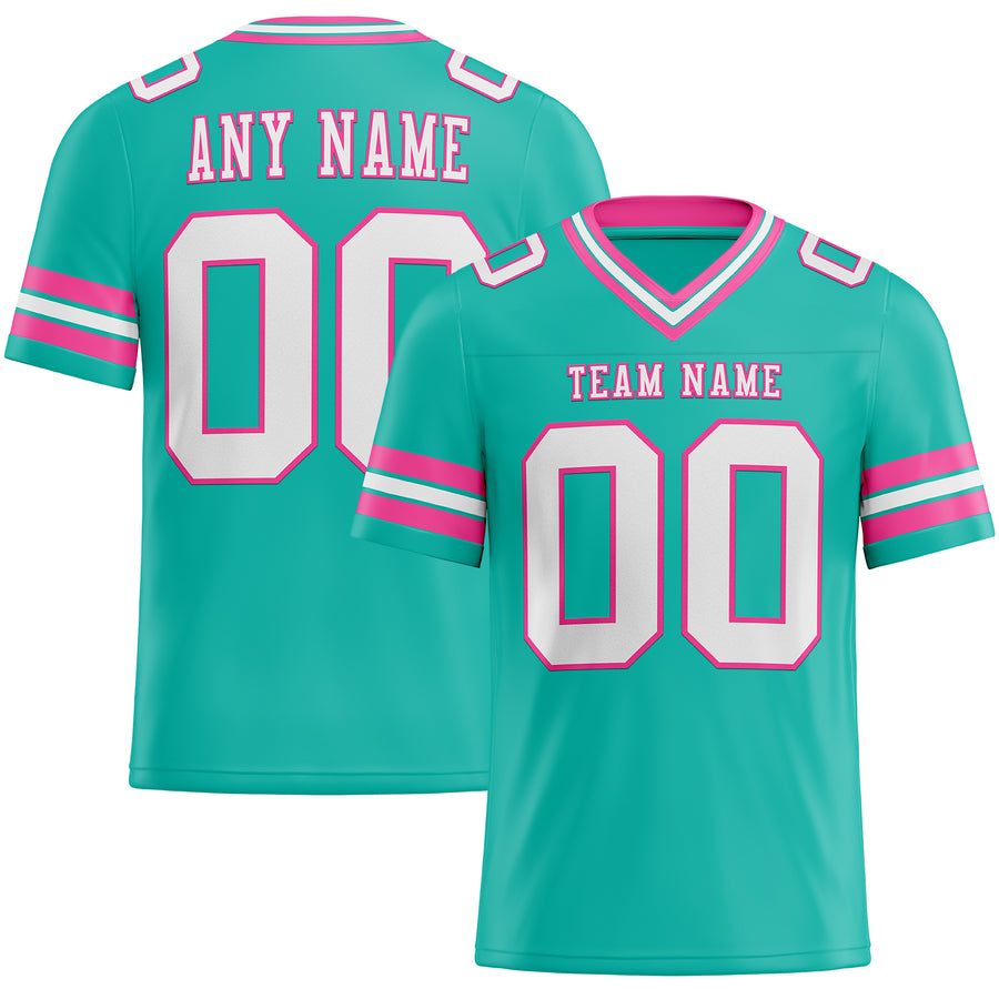 Custom Aqua White-Pink Authentic Football Jersey