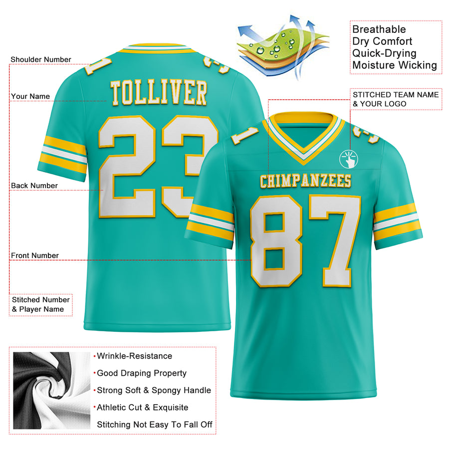 Custom Aqua White-Yellow Authentic Football Jersey