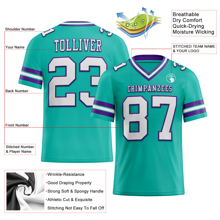 Custom Aqua White-Purple Authentic Football Jersey