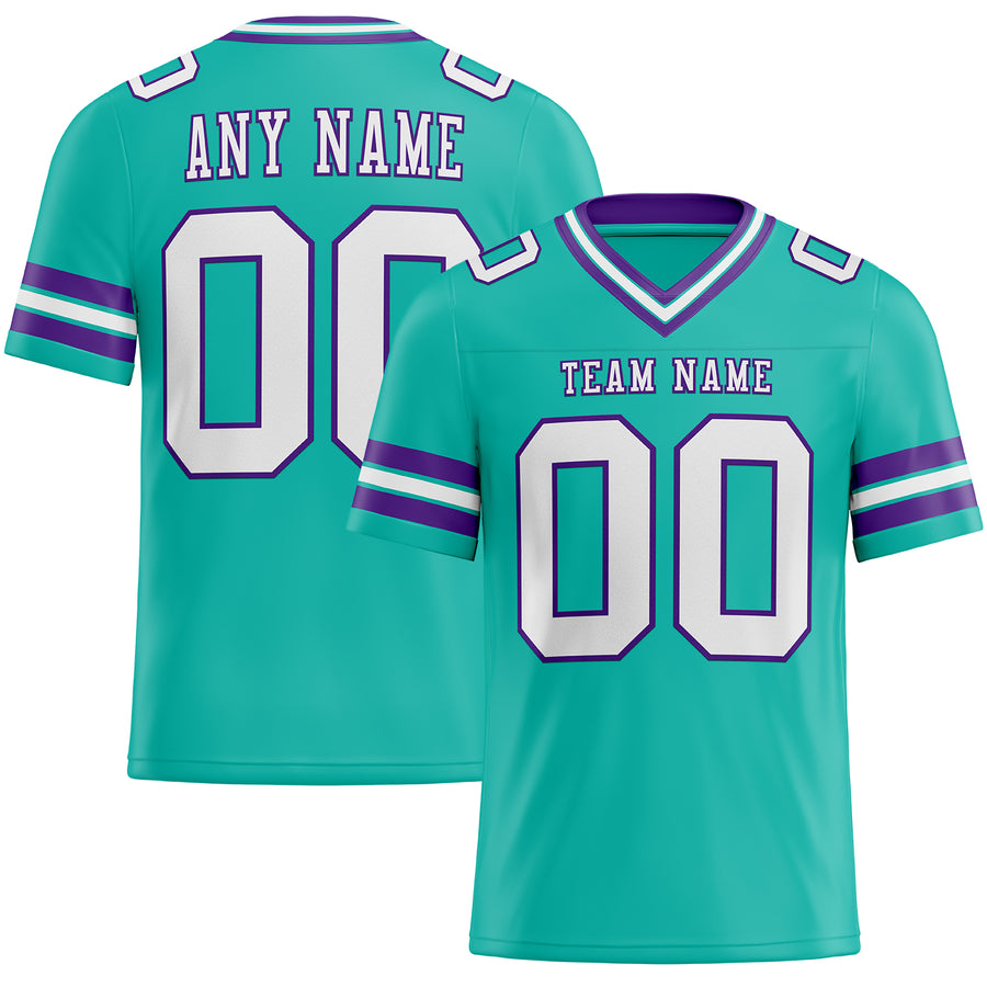 Custom Aqua White-Purple Authentic Football Jersey