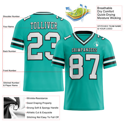 Custom Aqua White-Black Authentic Football Jersey