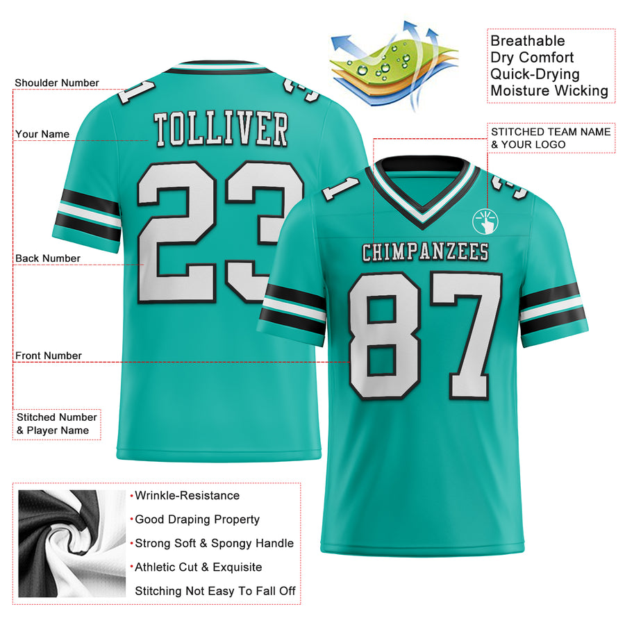 Custom Aqua White-Black Authentic Football Jersey