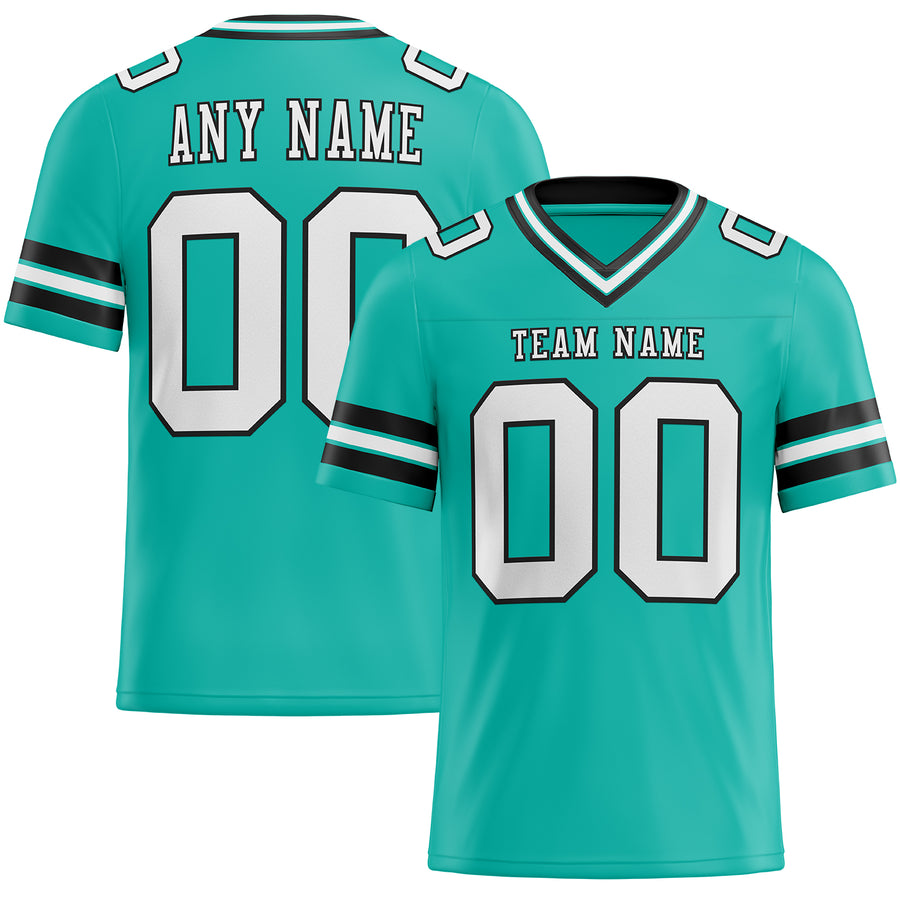 Custom Aqua White-Black Authentic Football Jersey