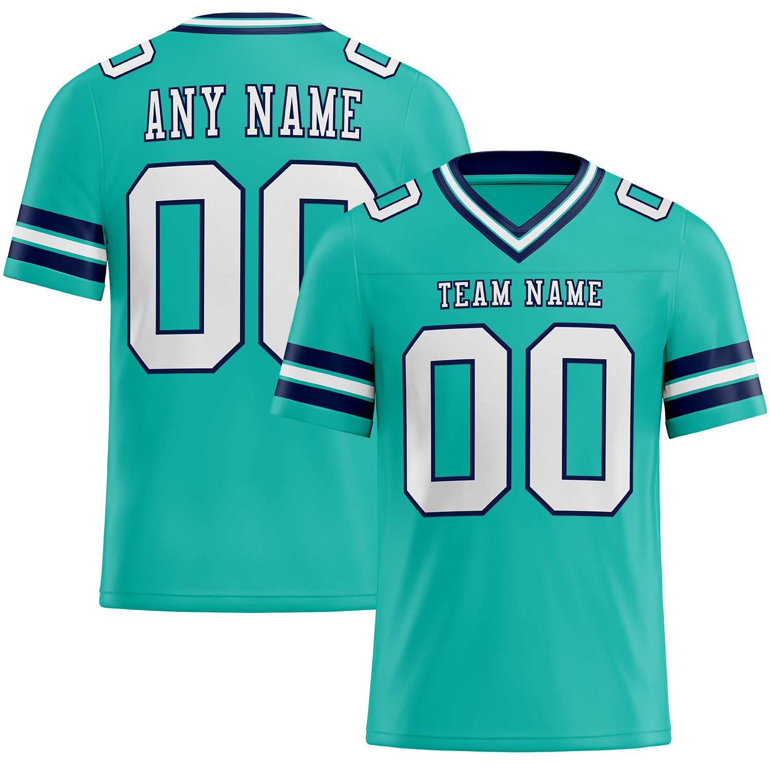 Custom Aqua White-Navy Authentic Football Jersey