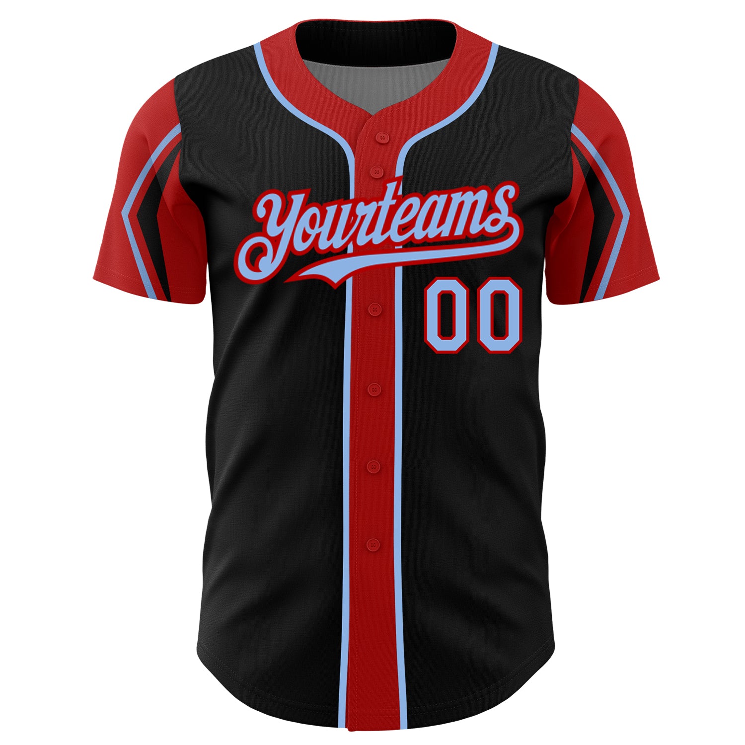 Custom Black Light Blue-Red 3 Colors Arm Shapes Authentic Baseball Jersey