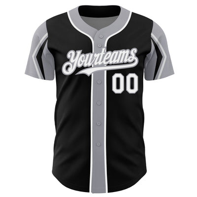 Custom Black White-Gray 3 Colors Arm Shapes Authentic Baseball Jersey