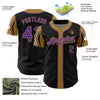 Custom Black Purple-Old Gold 3 Colors Arm Shapes Authentic Baseball Jersey
