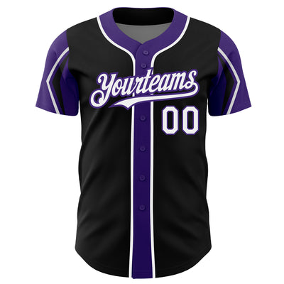 Custom Black White-Purple 3 Colors Arm Shapes Authentic Baseball Jersey