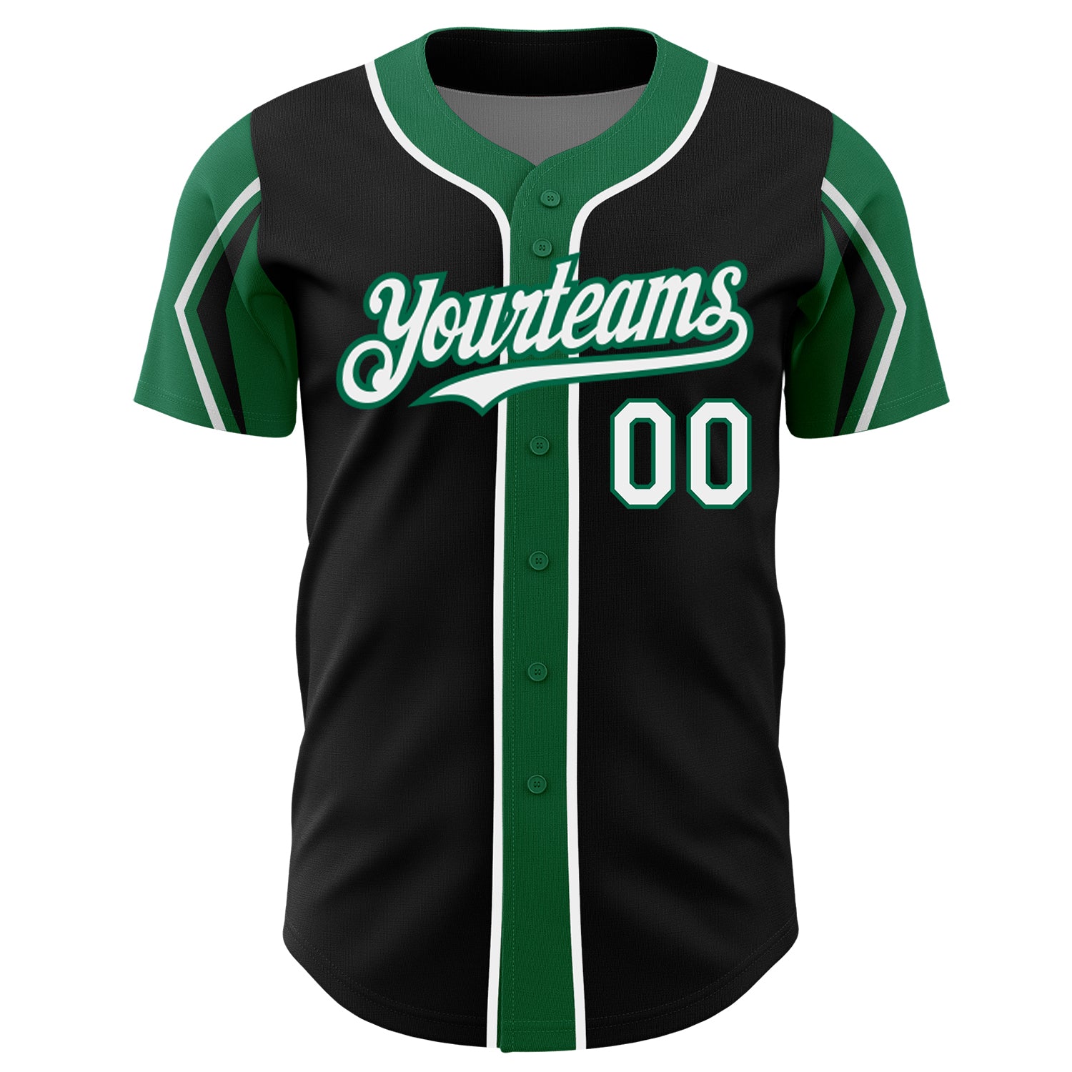 Custom Black White-Kelly Green 3 Colors Arm Shapes Authentic Baseball Jersey