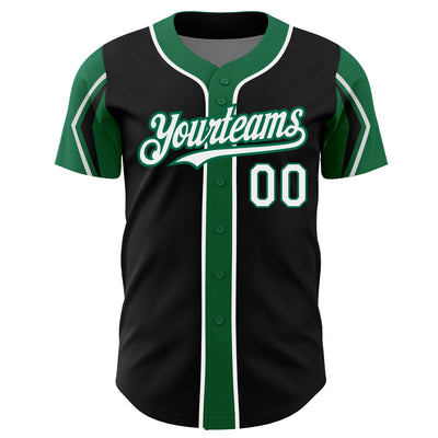 Custom Black White-Kelly Green 3 Colors Arm Shapes Authentic Baseball Jersey