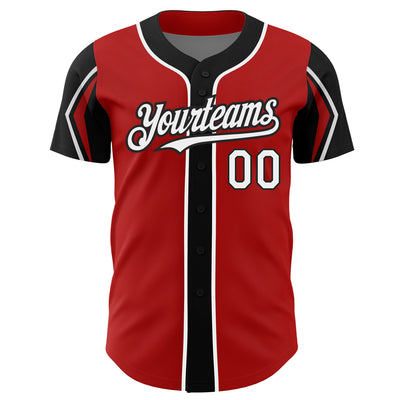 Custom Red White-Black 3 Colors Arm Shapes Authentic Baseball Jersey
