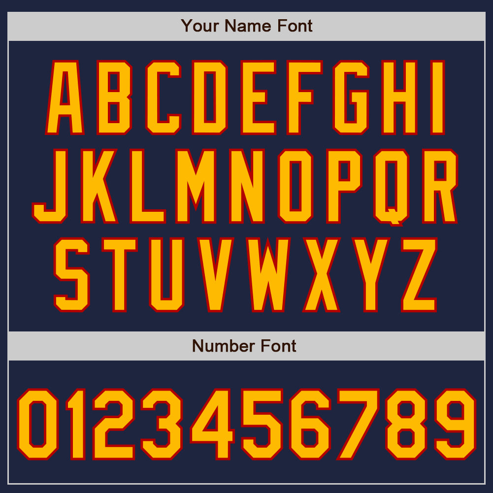 Custom Navy Gold-Red 3 Colors Arm Shapes Authentic Baseball Jersey