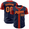 Custom Navy Old Gold-Red 3 Colors Arm Shapes Authentic Baseball Jersey