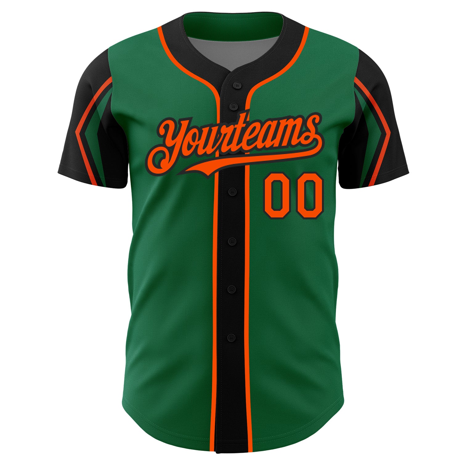 Custom Kelly Green Orange-Black 3 Colors Arm Shapes Authentic Baseball Jersey