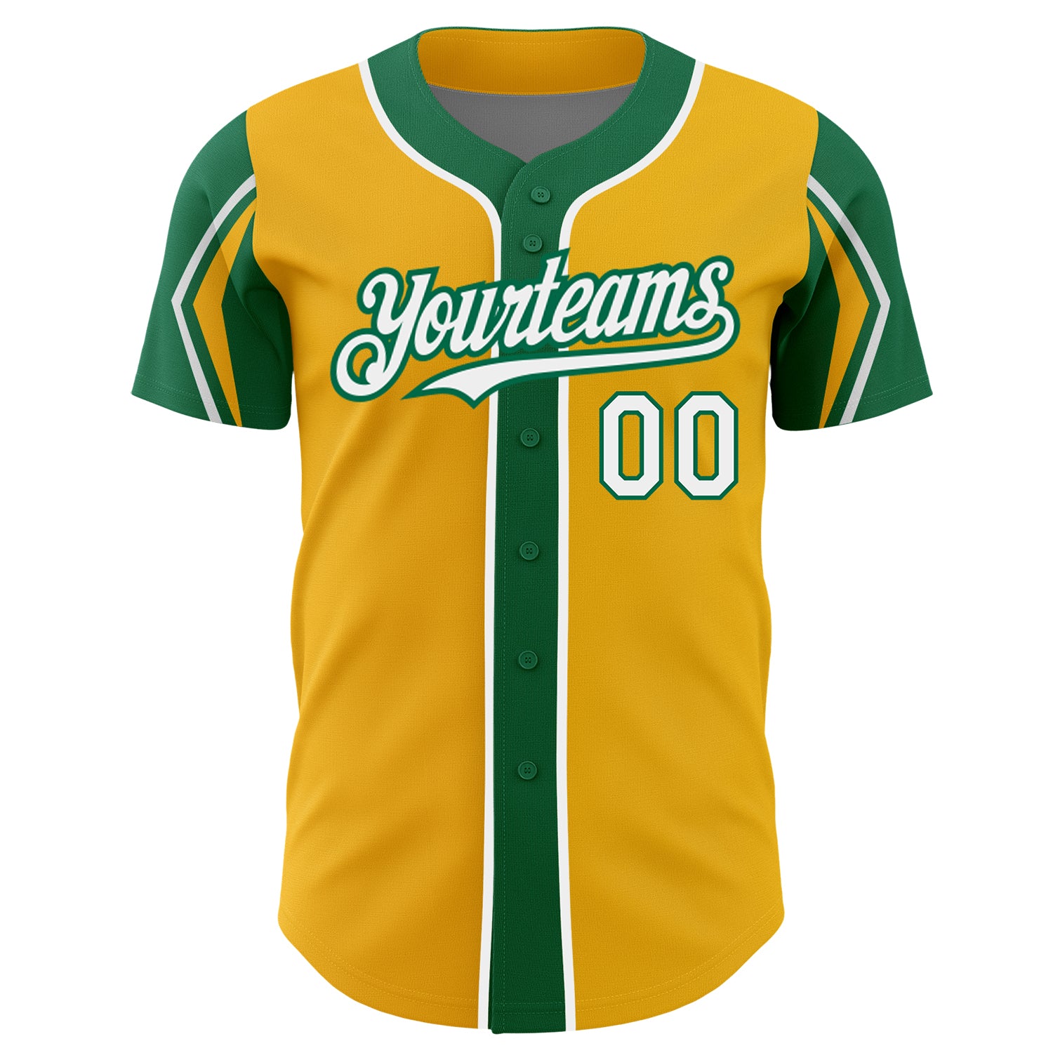 Custom Gold White-Kelly Green 3 Colors Arm Shapes Authentic Baseball Jersey