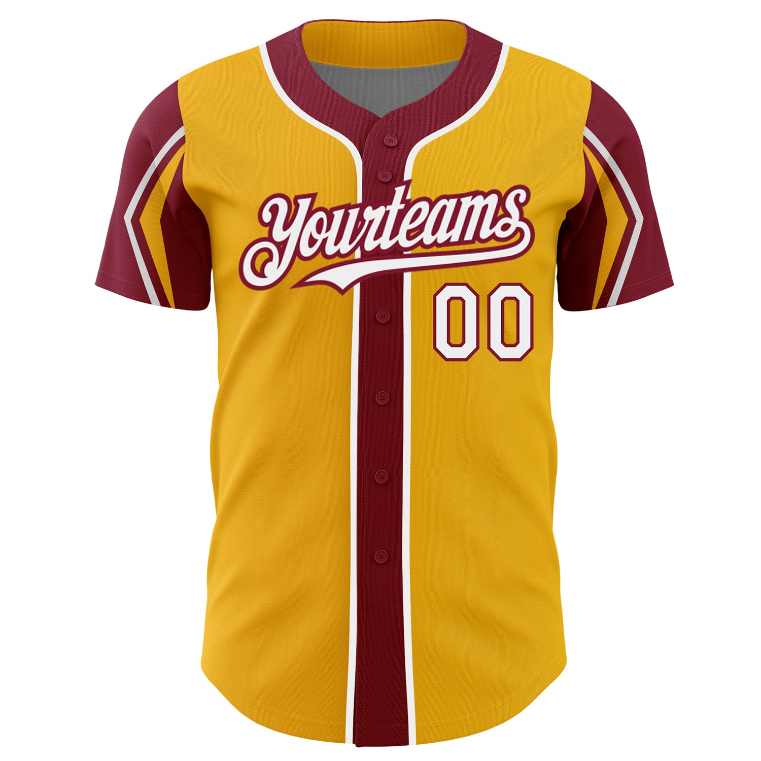 Custom Gold White-Crimson 3 Colors Arm Shapes Authentic Baseball Jersey