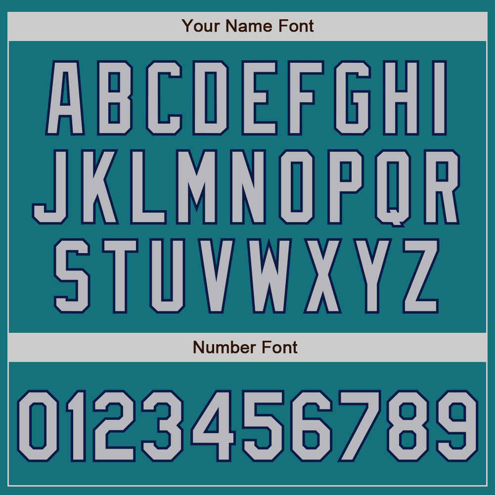 Custom Teal Gray-Navy 3 Colors Arm Shapes Authentic Baseball Jersey