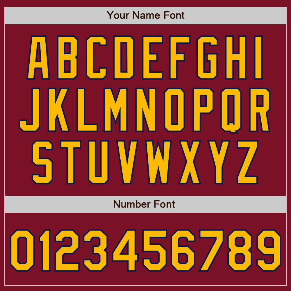 Custom Crimson Gold-Navy 3 Colors Arm Shapes Authentic Baseball Jersey