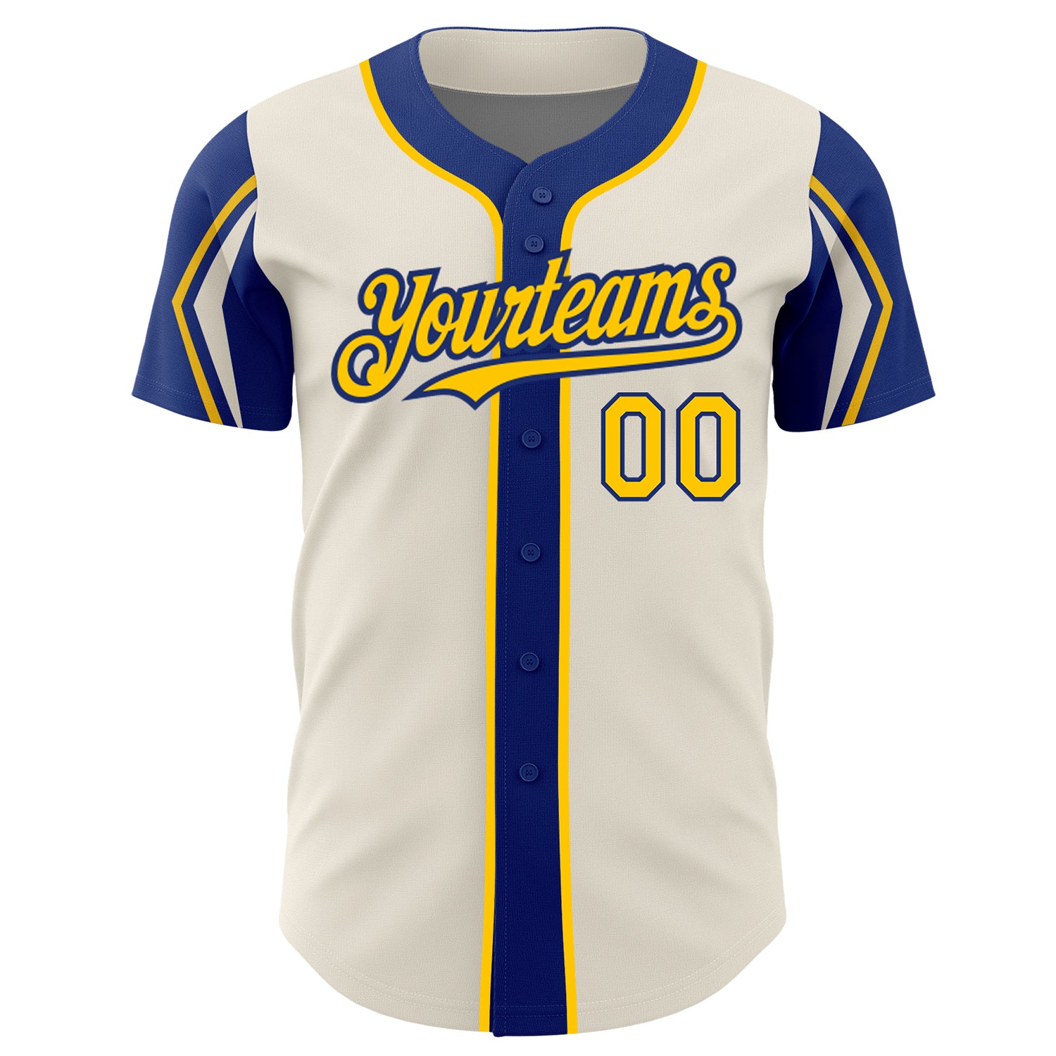 Custom Cream Yellow-Royal 3 Colors Arm Shapes Authentic Baseball Jersey