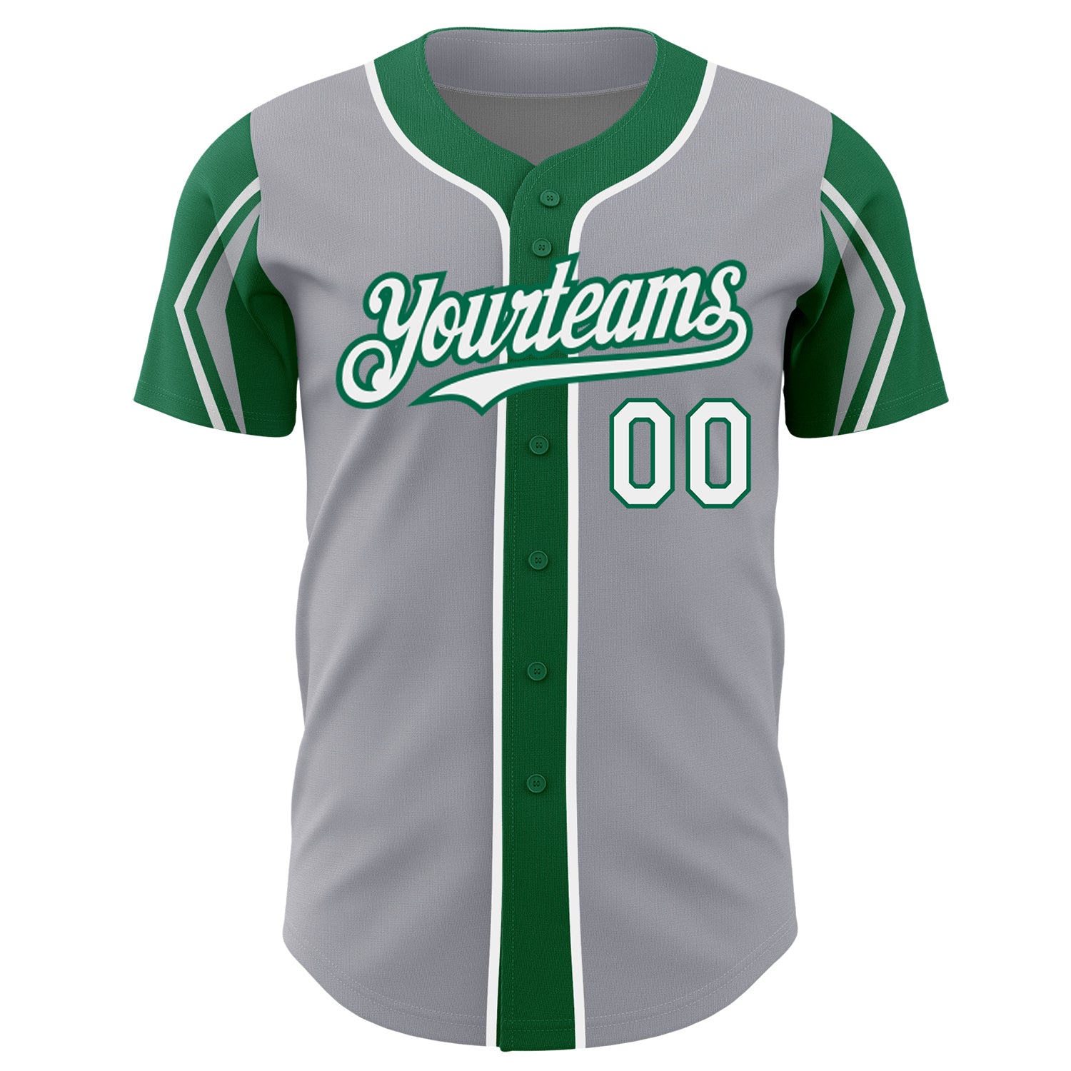 Custom Gray White-Kelly Green 3 Colors Arm Shapes Authentic Baseball Jersey