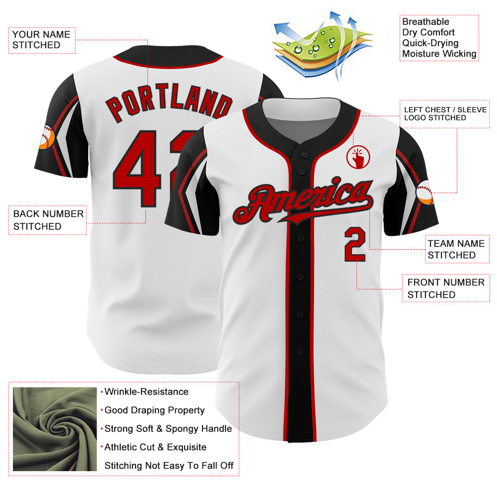 Custom White Red-Black 3 Colors Arm Shapes Authentic Baseball Jersey