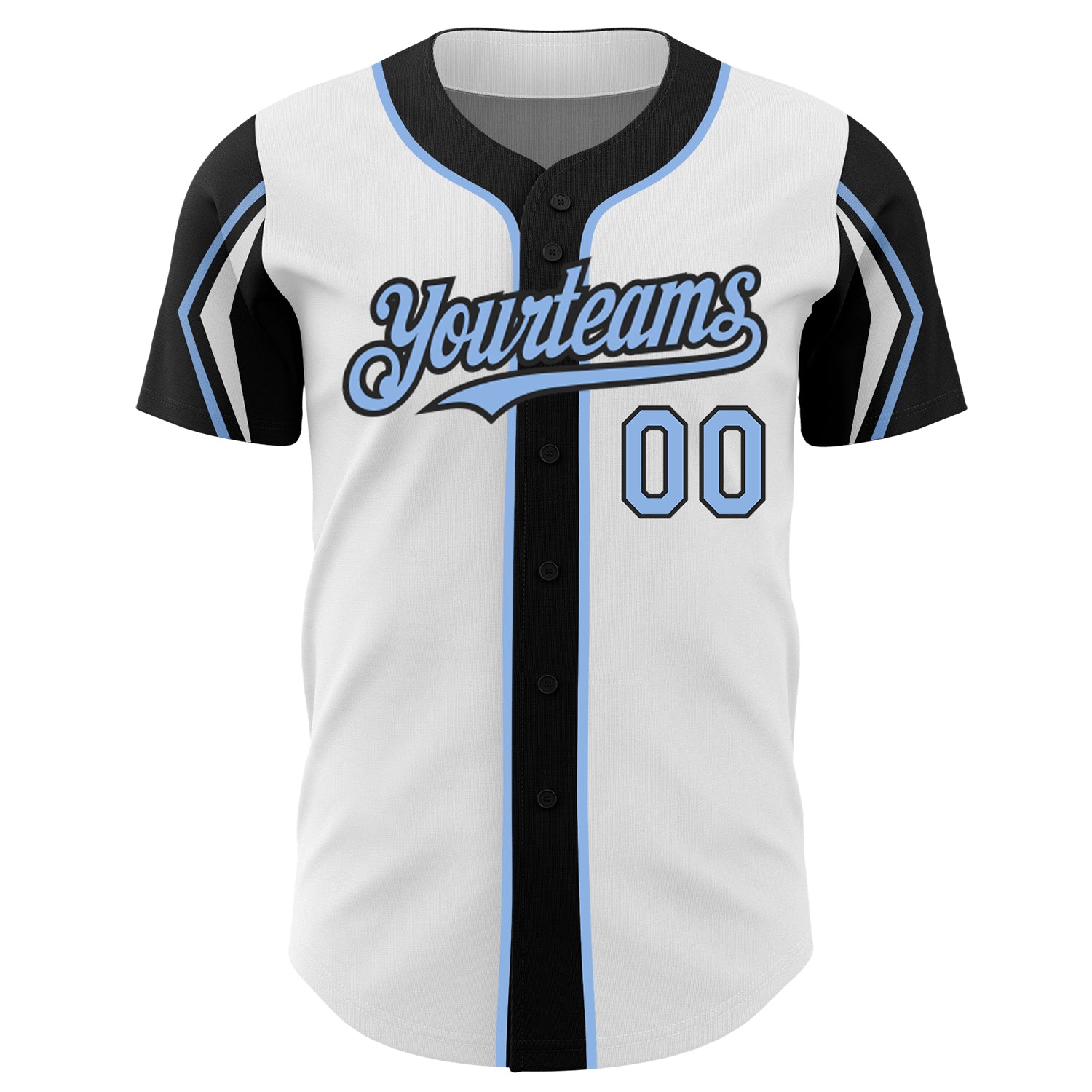 Custom White Light Blue-Black 3 Colors Arm Shapes Authentic Baseball Jersey