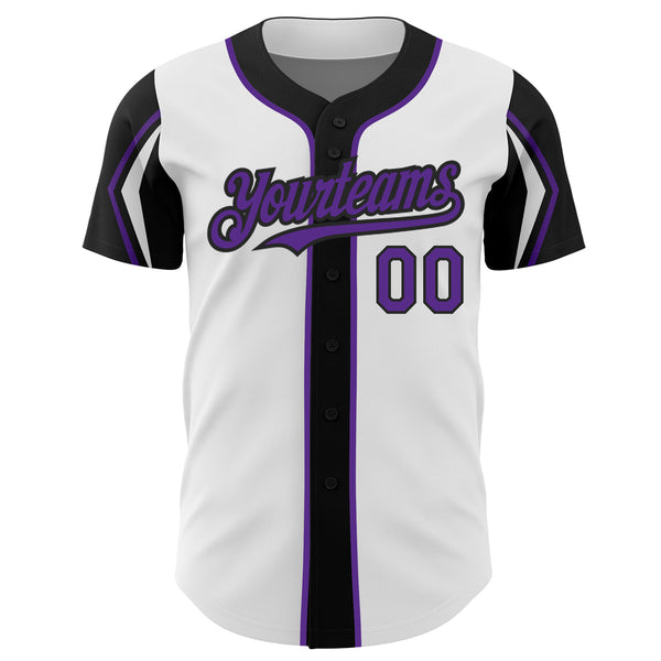 Custom White Baseball Jersey Purple-Black 3 Colors Arm Shapes Authentic ...