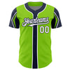 Custom Neon Green White-Navy 3 Colors Arm Shapes Authentic Baseball Jersey