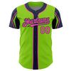 Custom Neon Green Pink-Navy 3 Colors Arm Shapes Authentic Baseball Jersey